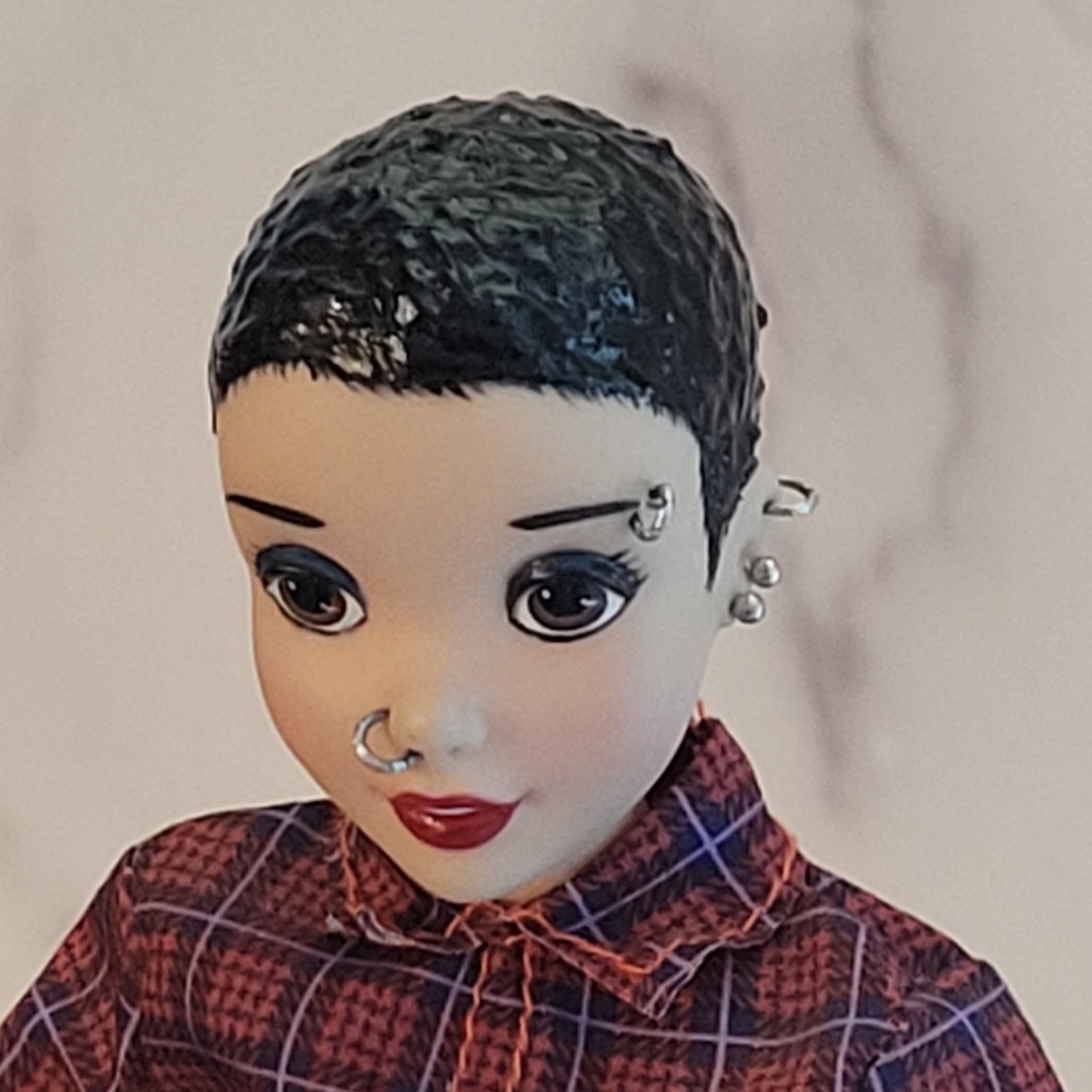 OOAK PRIDE Curvy Doll with Short Hair and Piercings - Picture 7 of 9